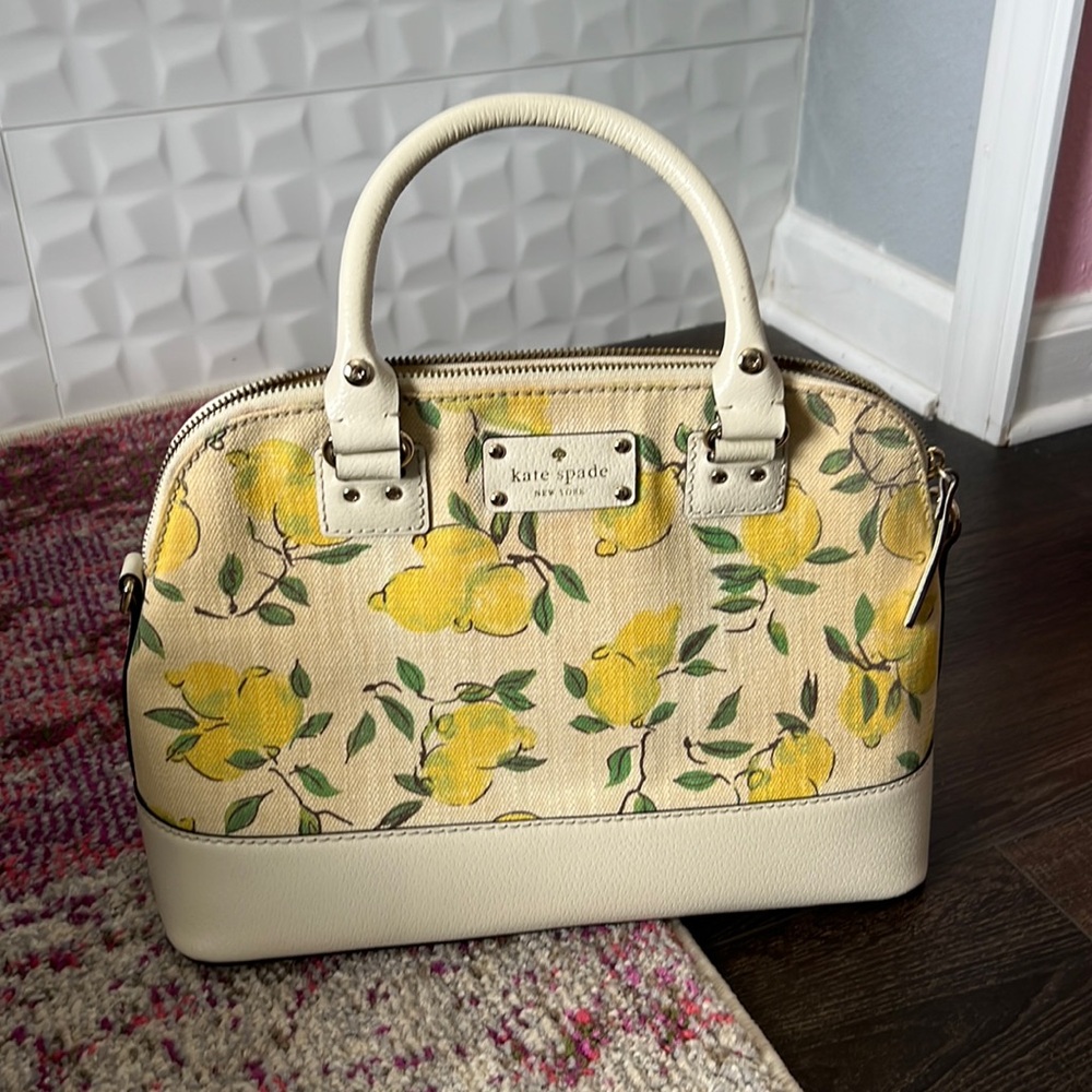 Kate Spade lemon canvas handbag with leather trim